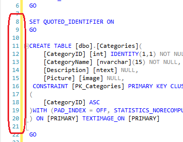 How to display line numbers in Visual Studio and SQL Server