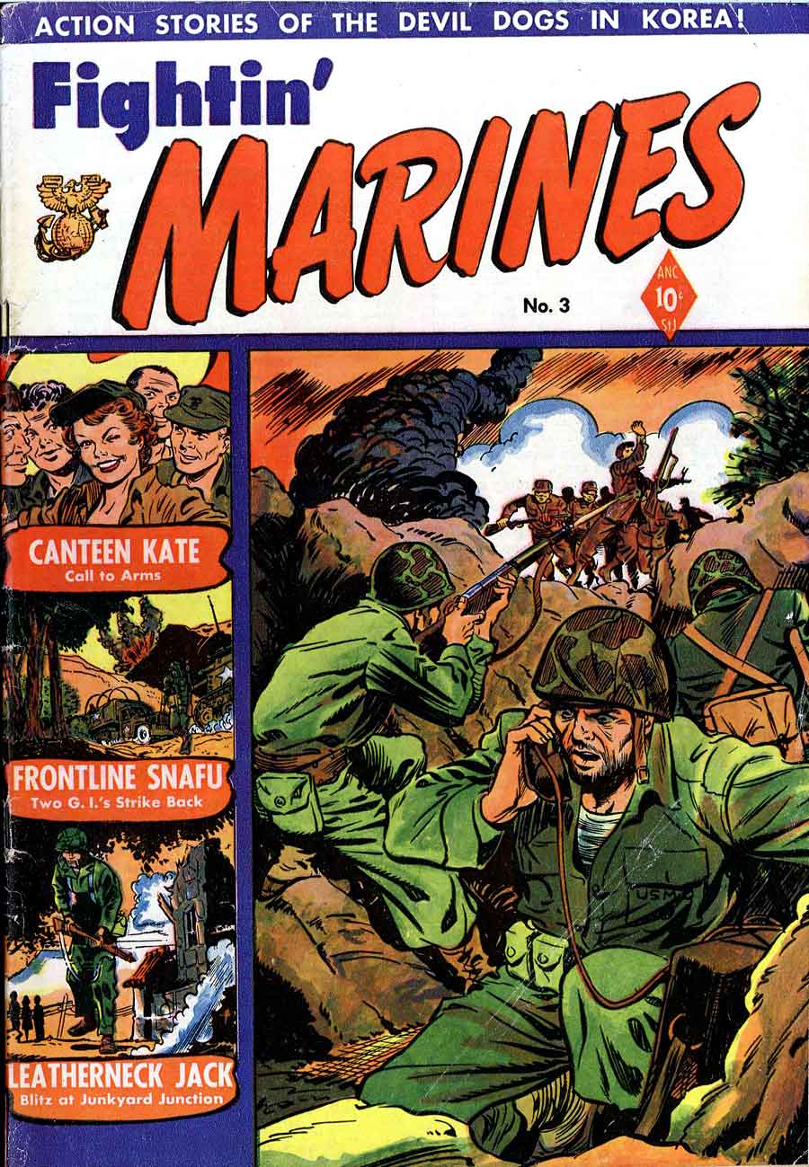 Matt Baker golden age 1950s st john war comic book cover art - Fightin' Marines #3