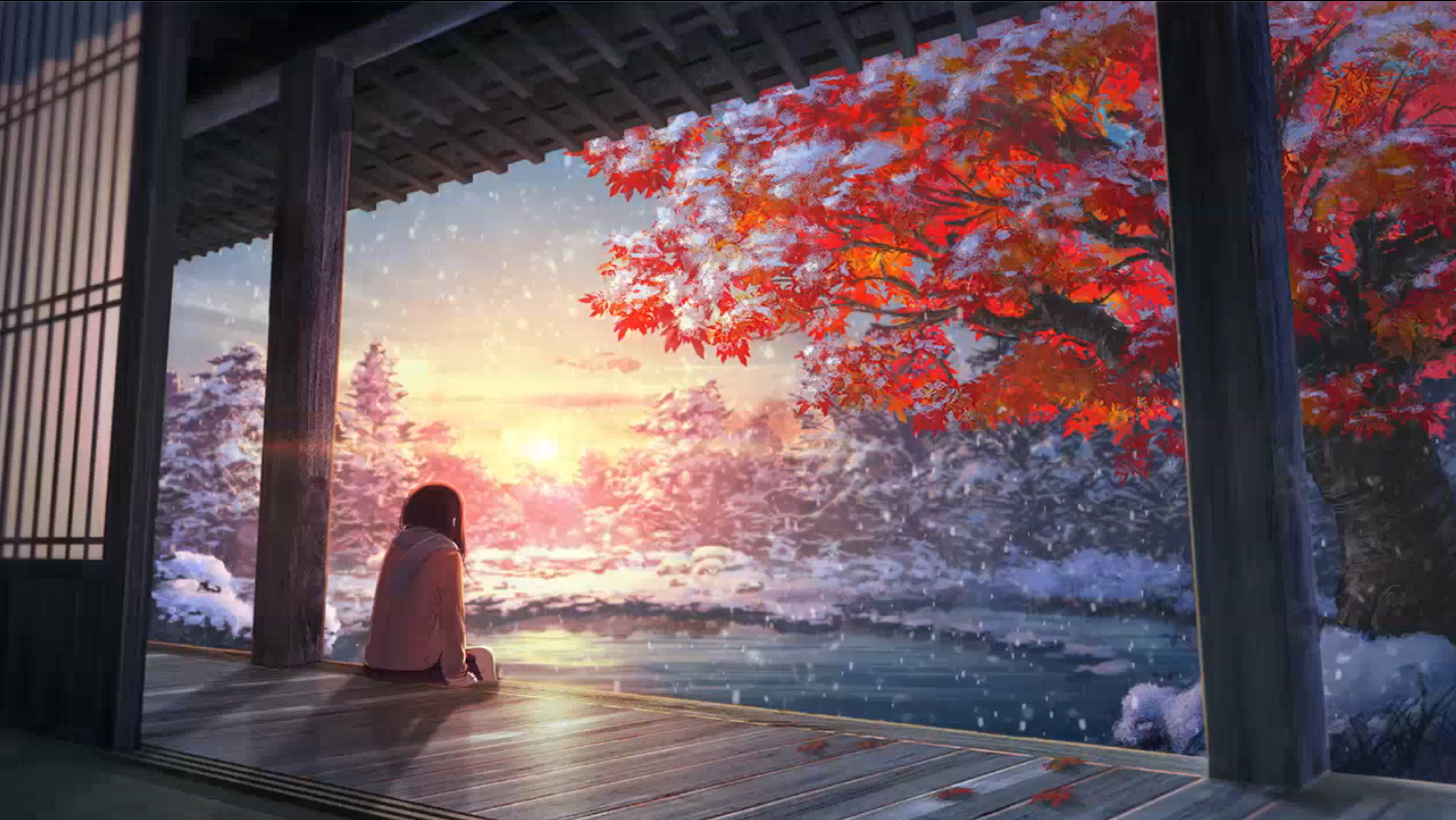Anime Girl Winter Snow Landscape Animated Wallpaper