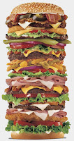 Picture of a extremely tall hamburger