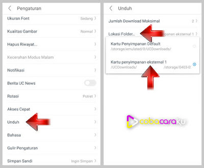  Cara mengatur daerah penyimpanan hasil download atau unduhan uc browser semoga eksklusif ter Agar Hasil Download Uc Browser Tersimpan di SD Card