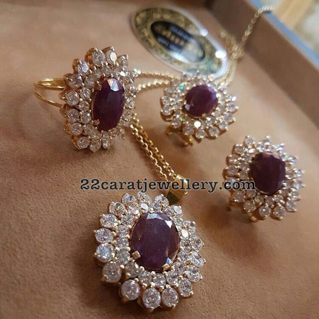 Diamond Ruby Earrings Locket and Ring Jewellery Designs