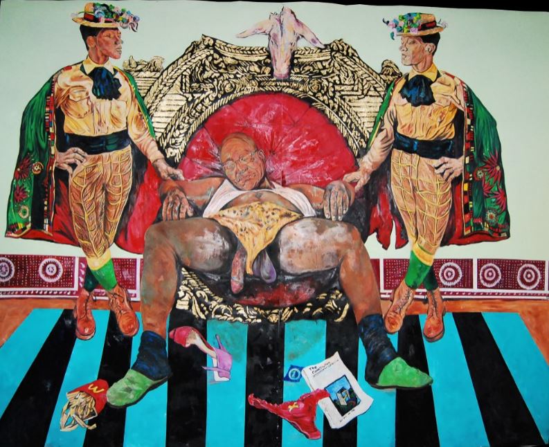 Controversial painting by Ayanda Mabulu depicting South African President Jacob Zuma & Atul