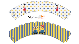 Película de los Minions: Imprimibles Gratis para Fiestas. Wrappers para cupcakes de Película de los Minions.