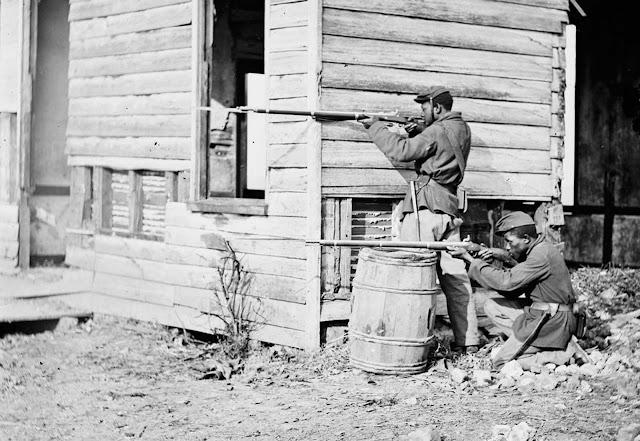 A picket station of Colored troops near Dutch Gap canal, Dutch Gap, Virginia, in November of 1864.