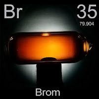 Brom elementi üzerinde bromun simgesi, atom numarası ve atom ağırlığı.