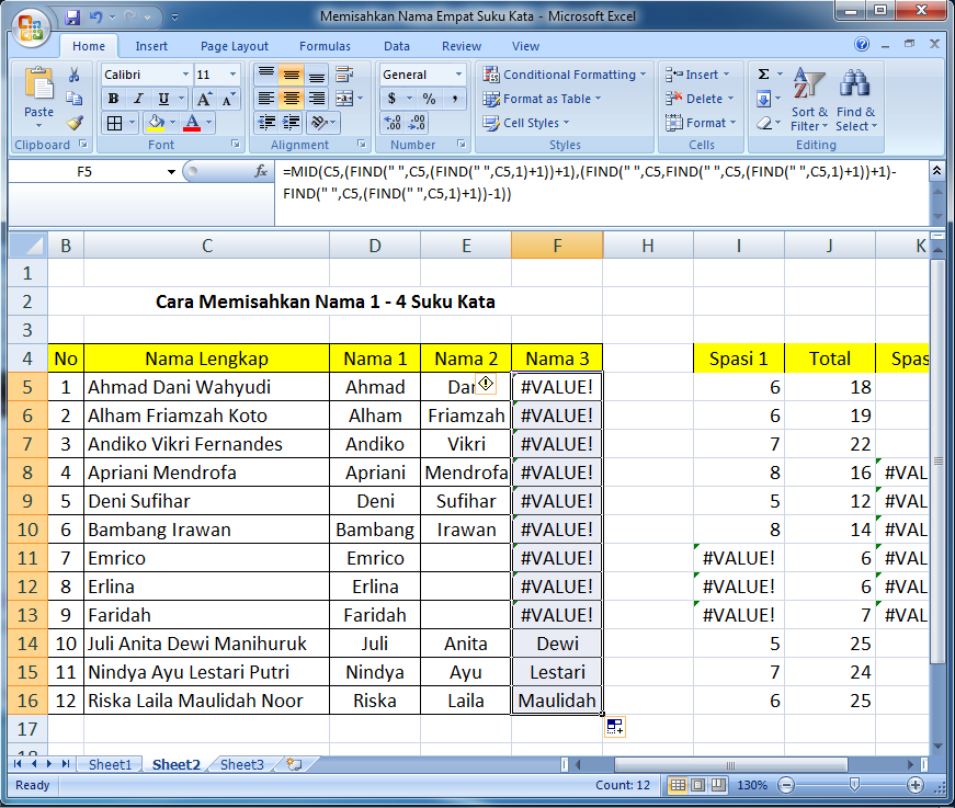 gambar cara memisahkan kata di Excel
