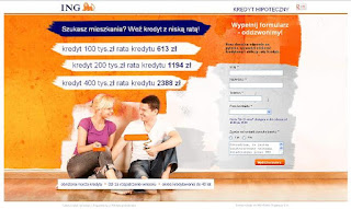 Strona docelowa (Landing page) kampanii e-marketingowej kredytu hipotetycznego ING Banku Śląskiego w oparciu o Google AdWords.
