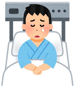 いろいろな表情の入院中の人のイラスト（男性・泣いた顔）