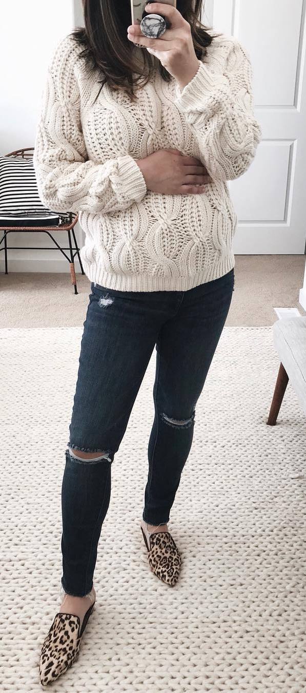 ootd | knit sweater + rips + loafers