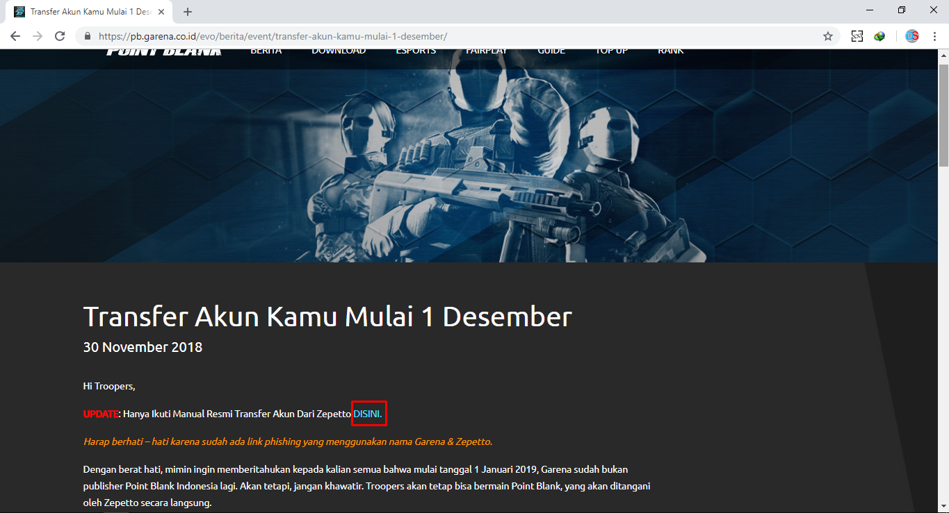 cara transfer akun point blank terbaru Cara Transfer Akun Point Blank Garena ke Zepetto