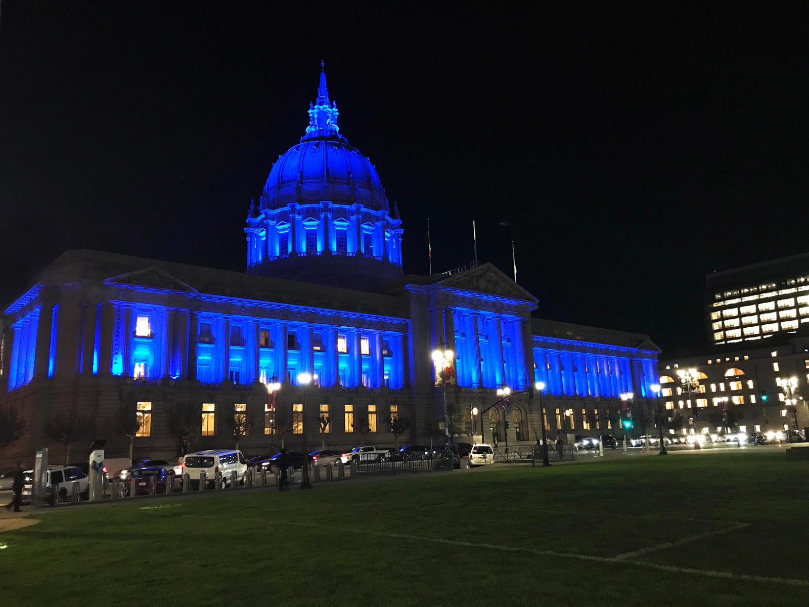 Aqua and Coral Imagery Deep Blue Lights Adorn San Francisco