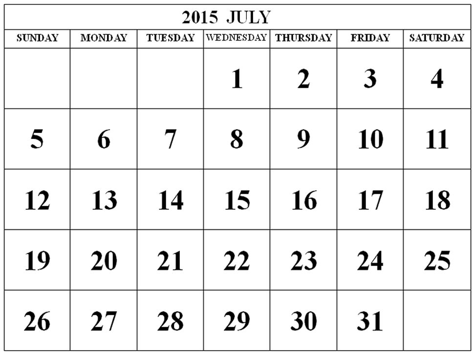 printable 2015 july calendar