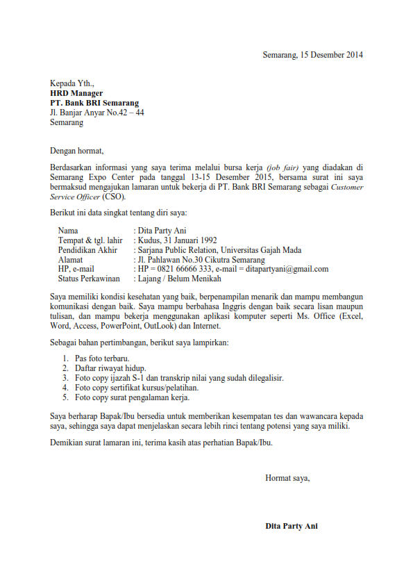 5 Contoh Surat Lamaran Kerja di Bank guild jobs