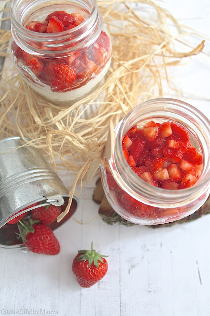 Cook A Life! by Maeva • Individual strawberry and soft goat cheesecakes in a jar { raw, gluten free }