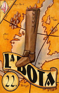 This image of a boot appears on the "La Bota" loteria card and indicates travel in the future of the subject of the fortune telling reading.