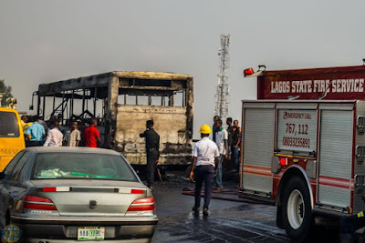 6 Photos: BRT bus burns on third mainland bridge