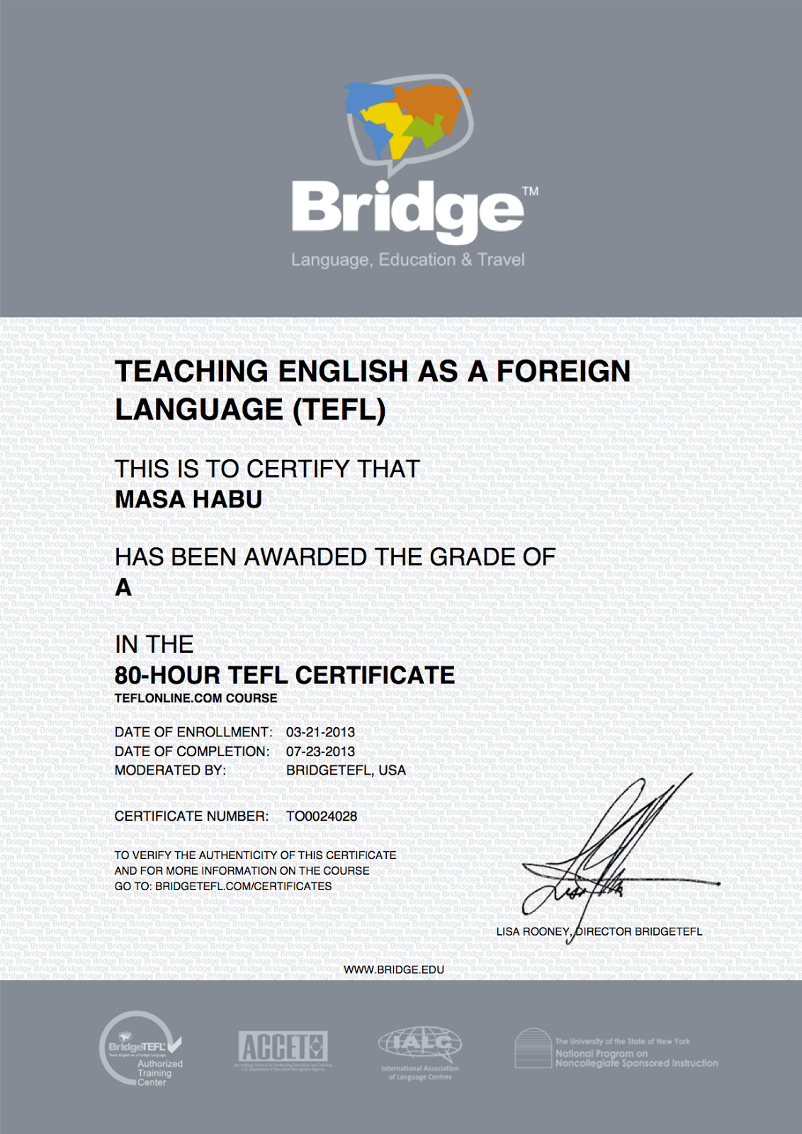 Masa's TEFL Educator Certificate