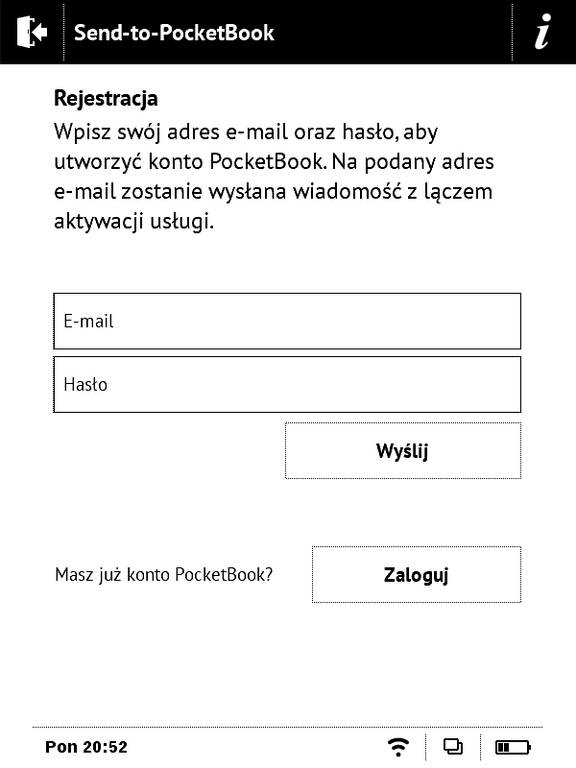PocketBook Basic Touch 2 Save & Safe – ustawienia usługi Send-to-PocketBook