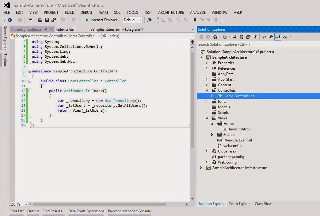 Onion architecture using MVC and database first approach
