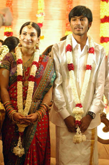 South Indian Actor Dhanush with Wife Aishwarya Rajinikanth Dhanush  - Wedding Pic | South Indian Actor Dhanush Family Photos | Real-Life Photos
