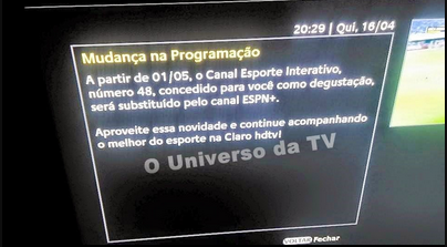 ESPORTE INTERATIVO VAI SAT DA GRADE DA CLARO TV 17-04-2015