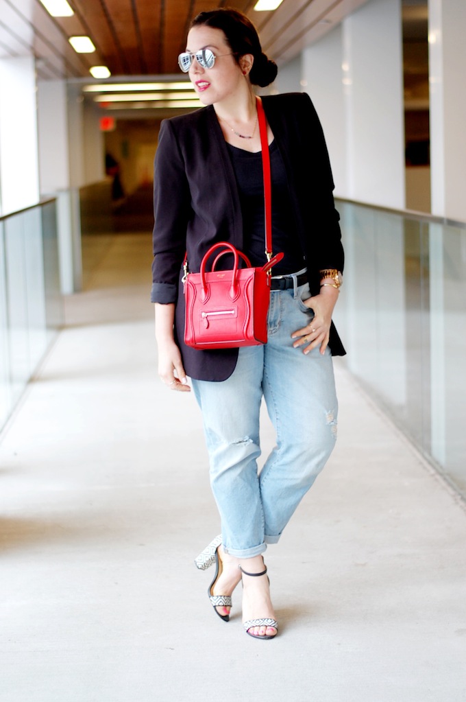 BCBGMaxAzria boyfriend blazer, Celine Nano and Gap boyfriend jeans by Vancouver fashion blogger Aleesha Harris of Covet and Acquire. 