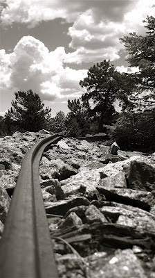 Rail on mine dump looking south