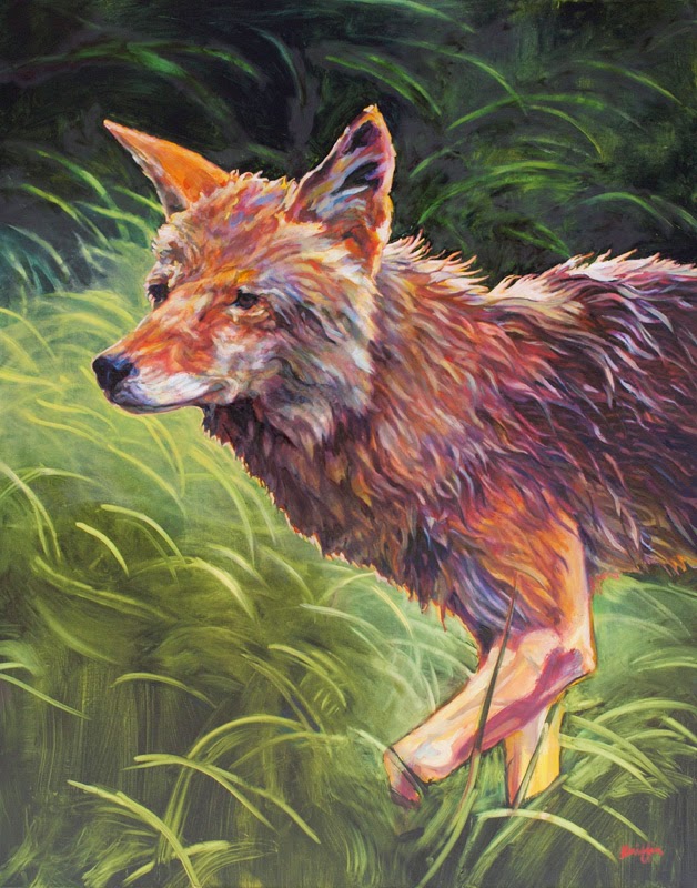 Daily Painters Abstract Gallery Contemporary Colorful Wildlife Art Paintings, Coyote Art