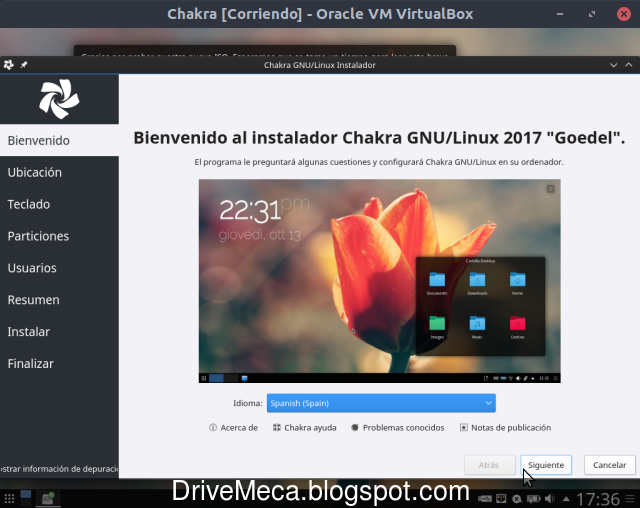 Se nos da la bienvenida al instalador de Chakra Linux Goedel
