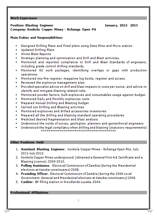 Dynamic Resume Resume Format For Mining Engineer