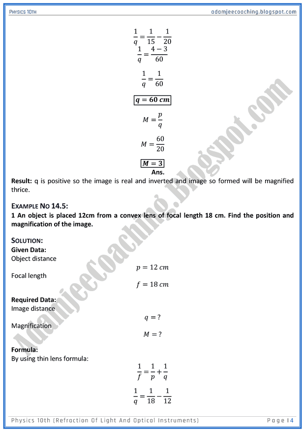 Adamjee Coaching Refraction of Light and Optical Instruments Solved