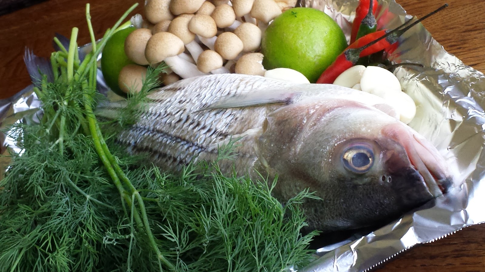 Let's eat......simple! Baked Whole Fish with Dill and Lime Sauce