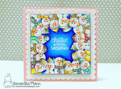 Chillin' with my Snowmies Card by Samantha Mann for Newton's Nook Designs, Snowman, Square card, winter, christmas #newtonsnook #snowman #zigcleanclearrealbrushmarkers #cards #christmas