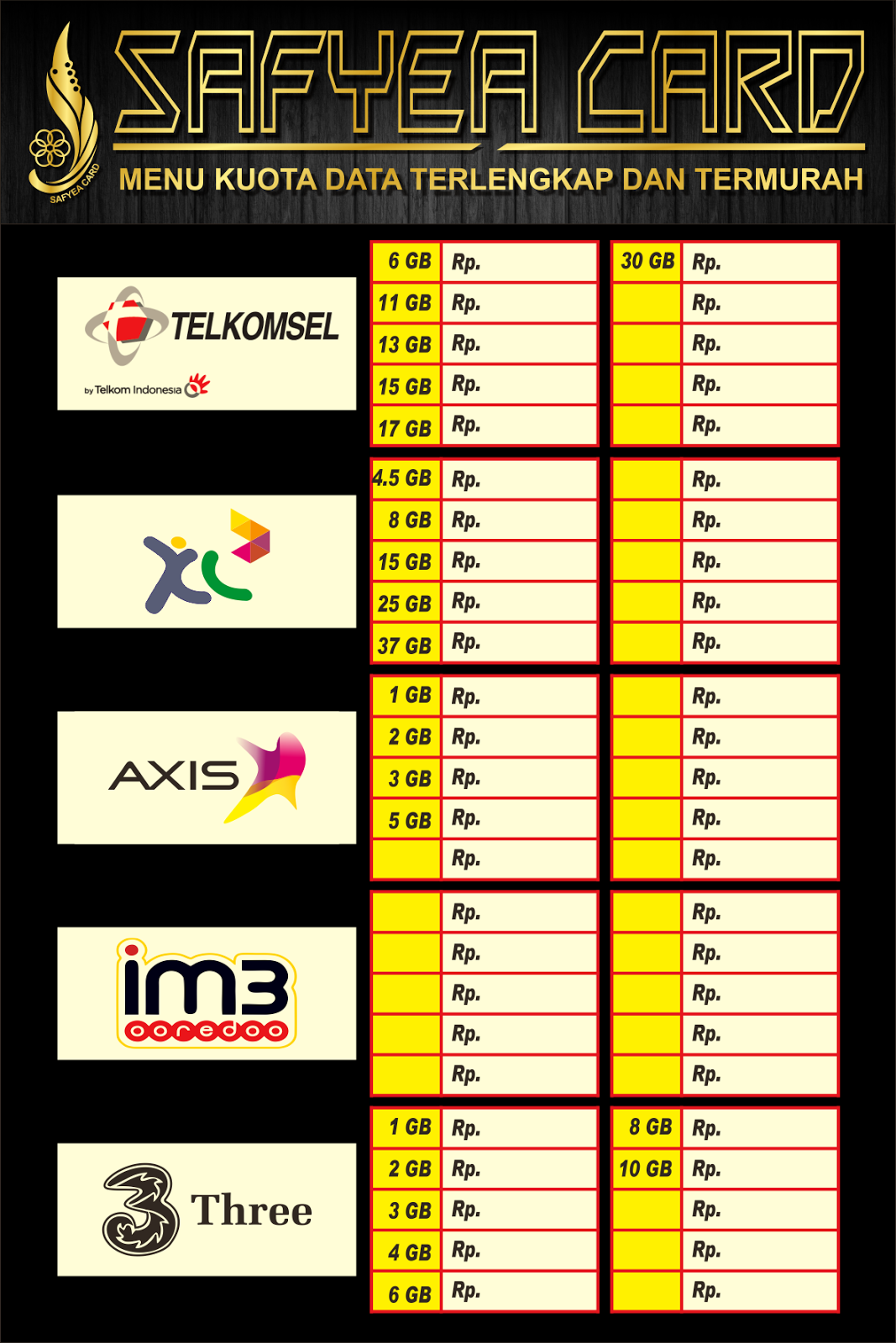 Banner spanduk Konter Pulsa daftar  harga  kuota all 