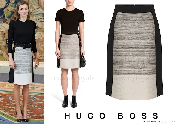 Queen Letizia wore Hugo Boss Viphima Flared skirt