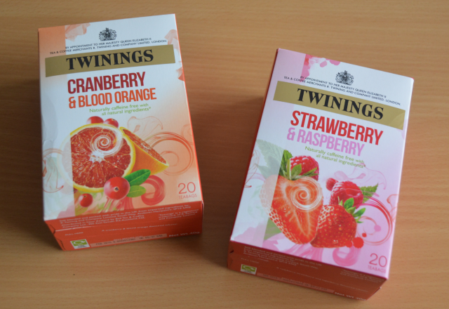 Twinings cranberry and blood orange tea, Twinings strawberry and raspberry tea, Twinings fruit teas, 