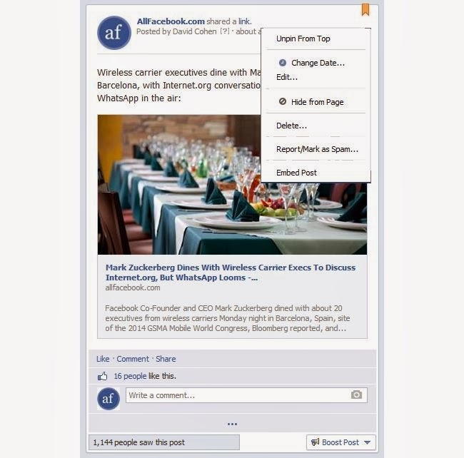 Modifier une publication sur ses pages Facebook la fonctionnalité est