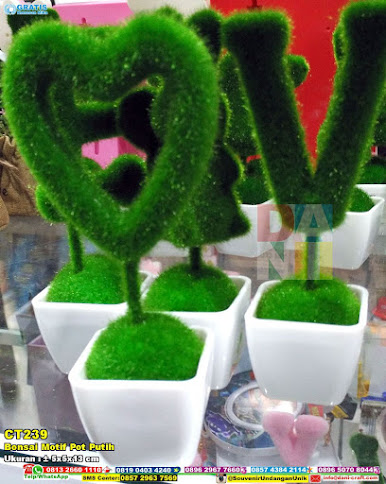 Bonsai Motif Pot Putih