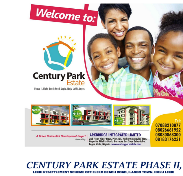 Buy Land In IbejuLekki Lagos Retire Young, Retire Rich Lekki Promo For Century Park Estate