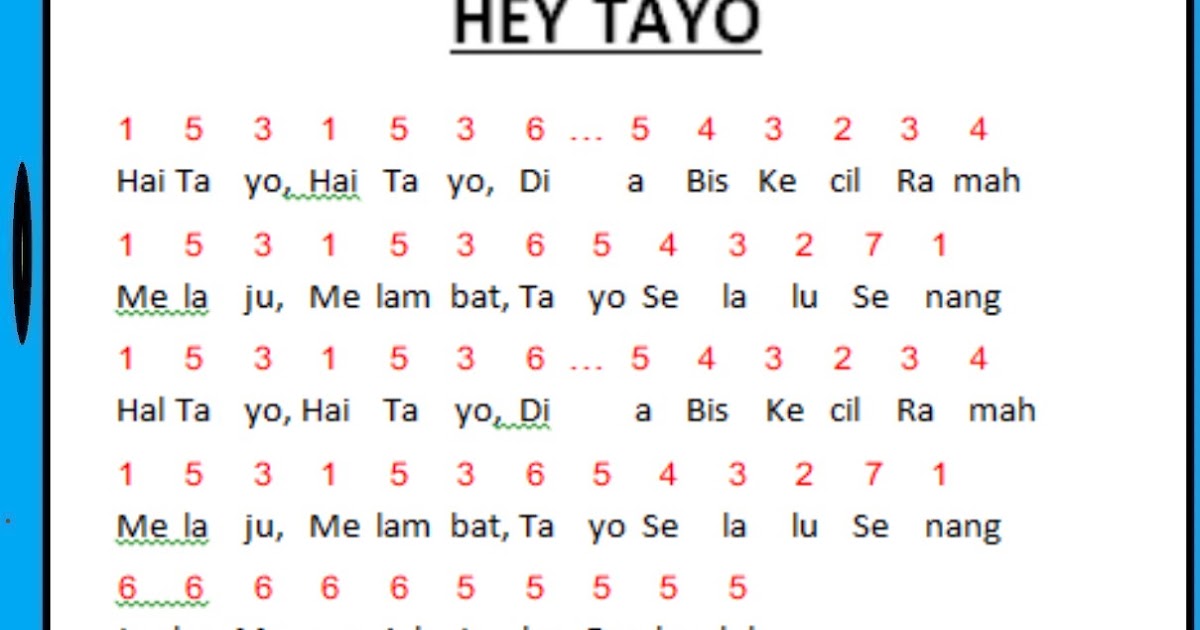 Not Angka Lagu Hey Tayo