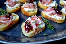 Hardly Housewives: Prosciutto Goat Cheese and Black Cherry Crostini