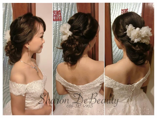 princess bride low bun, big floral piece