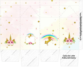Fiesta de Unicornios: Cajas para Imprimir Gratis. Caja tipo "de leche" de Fiesta de Unicornios.
