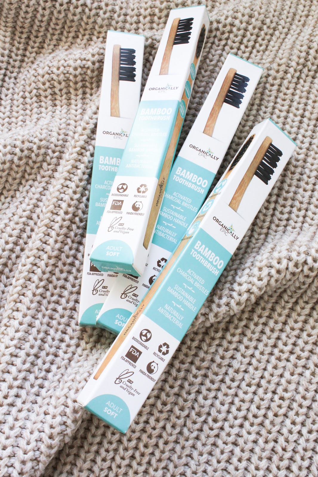 Organically Epic 4 Pack Toothbrushes Activated Charcoal Bristles, Panda Friendly, Biodegradable. Use less plastic. Love Lula Organically Epic 4 Pack Toothbrushes Activated Charcoal Bristles, Panda Friendly, Biodegradable. Use less plastic. Love Lula