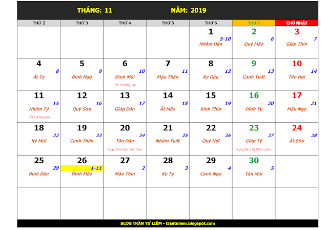 LỊCH THÁNG 11 NĂM 2019 LỊCH THÁNG 11 NĂM 2019