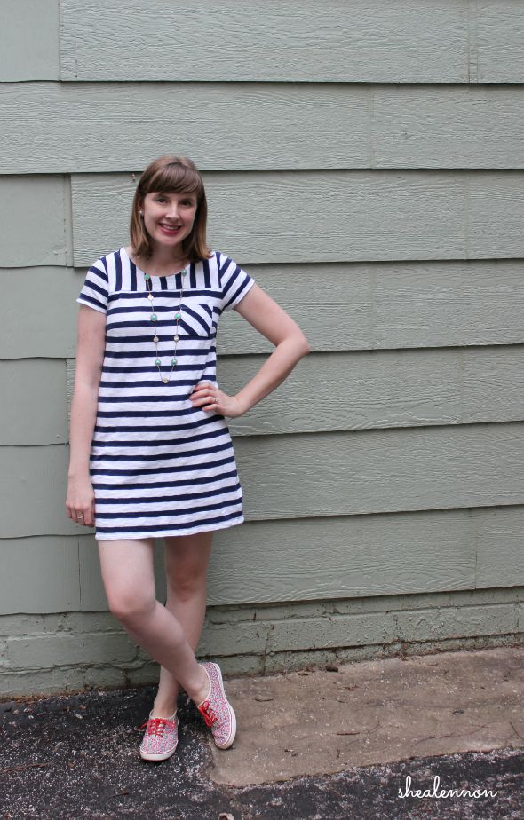 summer weekend look: striped dress with floral sneakers | www.shealennon.com