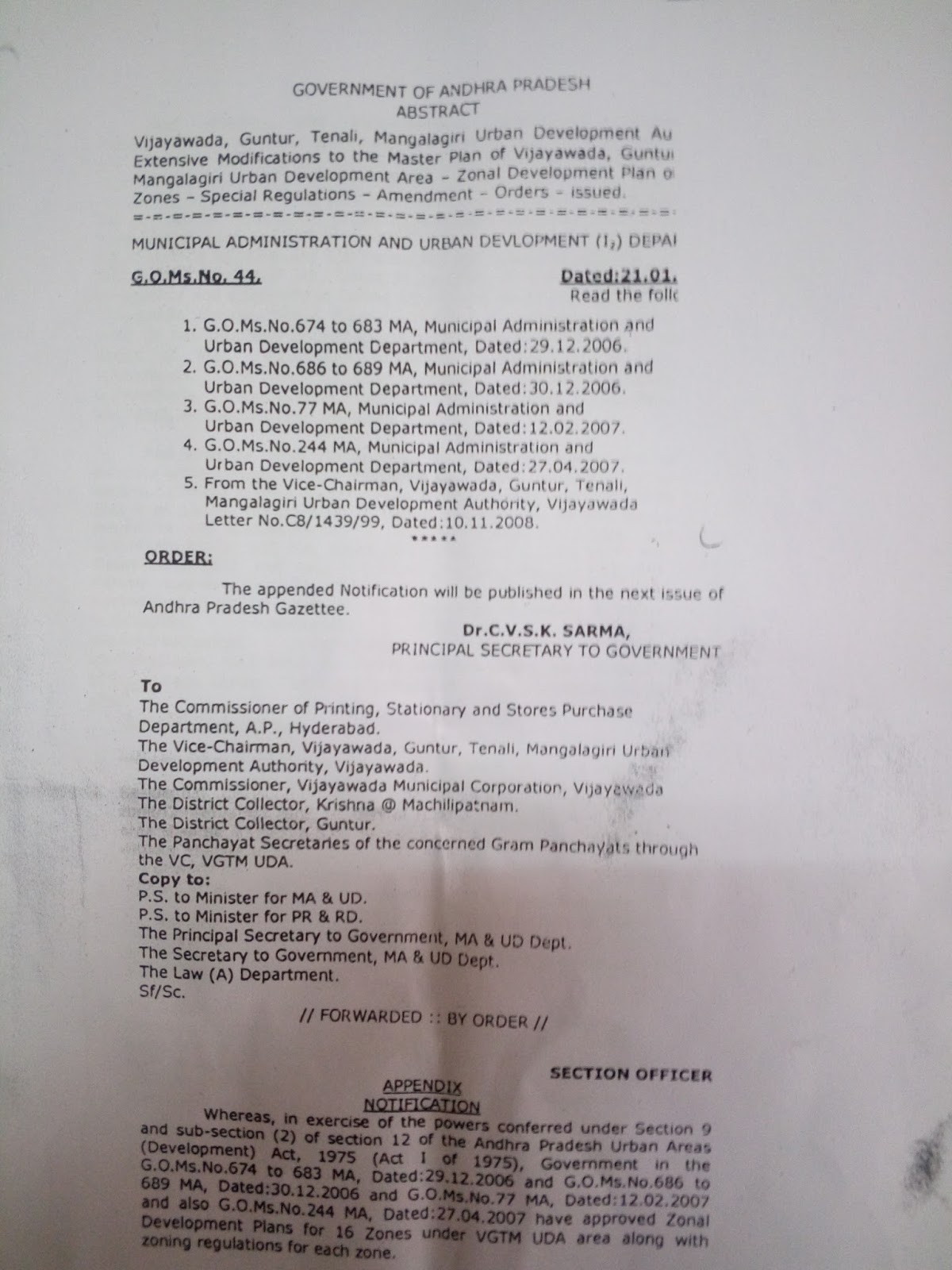 ANDHRA PRADESH MUNICIPAL TOWN PLANNING TECHNICAL INFORMATION G.O. Ms