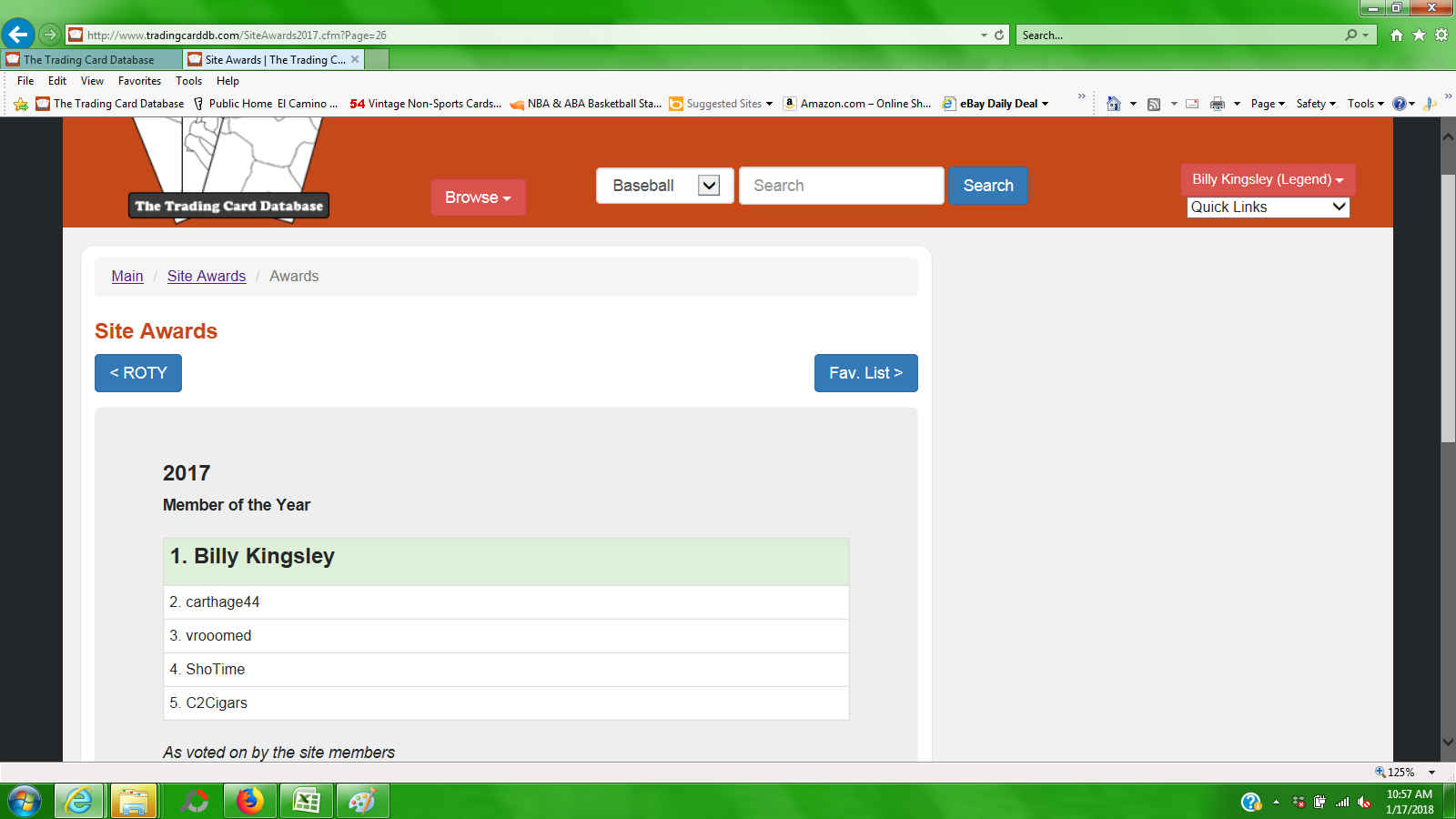 Cardboard History The Trading Card Database Awards...I won!