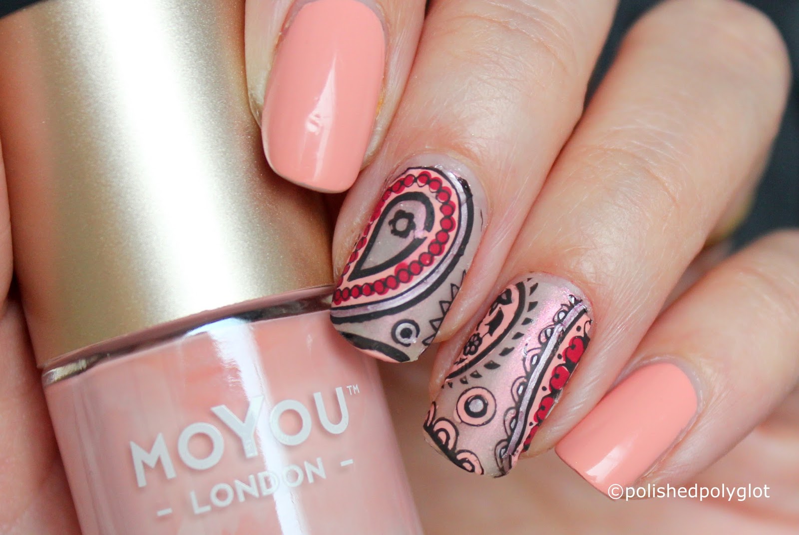 Nail Art │ Pink Satin Paisley manicure done with Silicone Mat